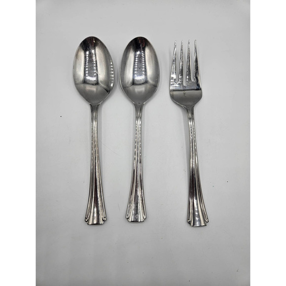 ONEIDA Satin Bristol Everdale Stainless Flatware Serving Spoons Serving Fork (3) - Picture 1 of 5